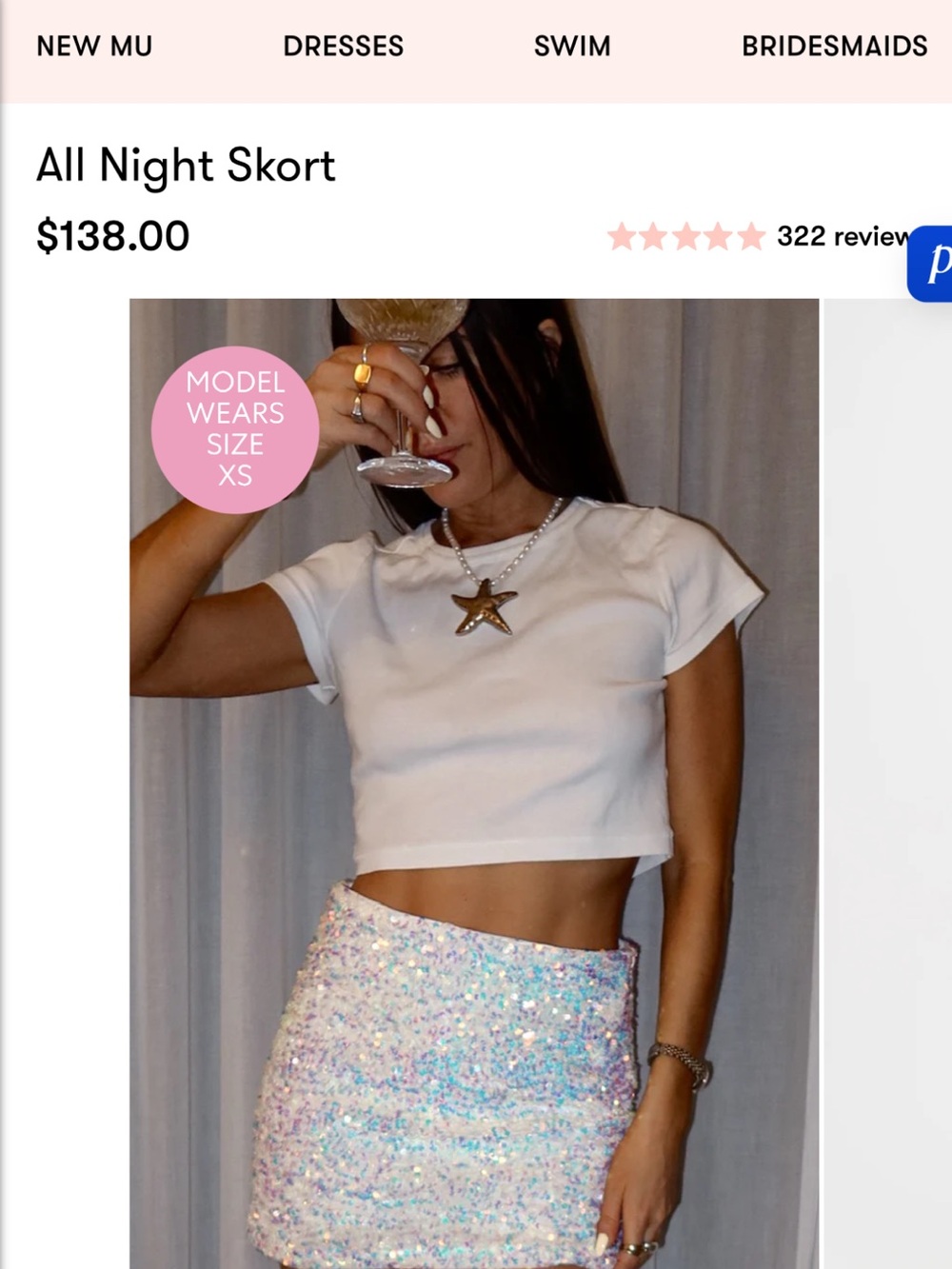Show Me Your MuMu Iridescent Sequin Mini Skort - White Top